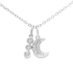 Natural Diamond Crescent Moon Pendant Necklace 18 inch Chain Sterling Silver